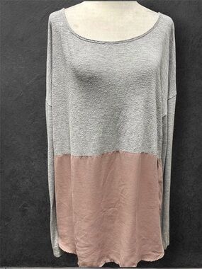 Mixed Media Grey and Dusty Pink Long Sleeve Top L